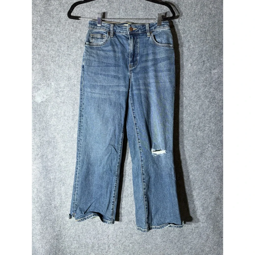 Oliver Logan Addington Split Hem Crop High Rise Wide Leg Blue Denim Jeans 27